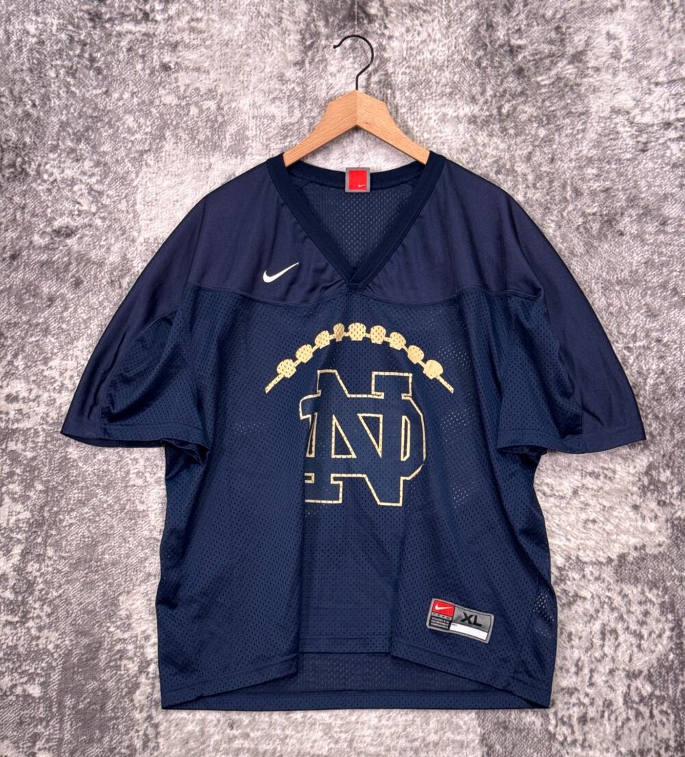 Nike Men’s Navy Blue and Gold Notre Dame Football Jersey